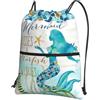 YYHHAOFA Zaino con coulisse e cerniera, stampa sirena, borsa leggera da palestra con tessuto impermeabile e tasche multiple per viaggi e sport