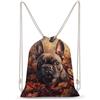 FWJZDSP Zaino con coulisse a tema bulldog francese e foglie autunnali, borsa a tracolla da viaggio, sportiva, da palestra, unisex.