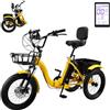 Generic Triciclo elettrico per adulti con pneumatici larghi da 18, pieghevole, cestino portaoggetti, scooter per la spesa, portata massima 30 kg, facile da salire, guida comoda
