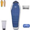 HLITMOUT Sacco a pelo in piuma,ultraleggero a mummia per campeggio, escursionismo e backpacking (Blu 0°C, Modello standard)