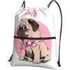 YYHHAOFA Fun Pug Dog Prints, zaino con cerniera e coulisse, impermeabile, da viaggio, con tasca frontale e organizer interno