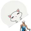 Générique Silikon Badekappe Für Langes Haar - Wasserdichte Schwimmkappe Mit Süßem Katzen-Motiv Für Damen & Kinder | Elastische Bademütze Für Pool & Meer | Weiches Silikon, Cartoon-Design, Schwarz/Weiß