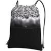 YYHHAOFA Zaino con cerniera e coulisse con stampa glitter bianco nero - Borsa da viaggio impermeabile con tasca frontale e organizer interno