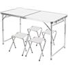 Generic XJBTBA Set Tavolo Pieghevole da Esterno Leggero in Lega di Alluminio con 4 sgabelli Impermeabili - Scrivania da Campeggio Portatile per Viaggi, Escursionismo, Spiaggia, Barbecue - Attrezzatura Ideale