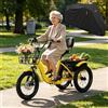 Generic Triciclo elettrico pieghevole per adulti, bici elettrica a 3 ruote da 18 pollici con cestino portaoggetti, pneumatici grandi, capacità di carico 30 kg, giallo.