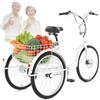 Generic Triciclo elettrico per adulti a 3 ruote, 24 pollici, portata massima 150 kg, pedalata assistita, altezza regolabile, cestino bianco, ideale per anziani, per fare esercizio o per fare la spesa.