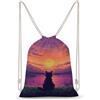 FWJZDSP Zaino con coulisse Digital Cat Enjoy The Sunset, borsa a tracolla da viaggio, sportiva, da palestra, unisex