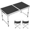 Generic XJBTBA Tavolo Pieghevole ad Altezza Regolabile - Tavolo da Pranzo Portatile per Interni ed Esterni con Maniglia, 2 sgabelli Inclusi, Perfetto per Feste, Picnic, Matrimoni ed Eventi