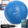 REVITY Palla Pilates 65 cm - Fitball Gravidanza Anti-Burst, Palla Pilates Grande per Esercizi e Yoga, Antistatica e Antiscivolo, Blu 250 kg, con Pompa, 2 Valvole e Guida PDF di Allenamento