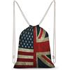 Lawenp Retro American and The Union Jack Flag Zaino con coulisse Borsa da palestra sportiva in tela Borsa a tracolla resistente per uomo donna