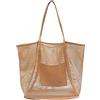 Generic Borsa da spiaggia da donna in rete, per piscina, nuoto, viaggi, vacanze, pieghevole, leggera, a prova di sabbia (marrone, taglia unica)