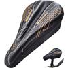 FUANA Cuscino per sella in gel per bicicletta ultra morbido in silicone con cinghie antiscivolo per assorbimento degli urti, per ciclismo su strada, MTB, 29,5 x 17 cm (nero arancione)