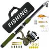 ZMdooreasy Set di canna da pesca telescopica da 2,1 m con mulinello, esche, ganci e borsa, kit completo per pesca in fiume e mare, verde