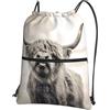 YYHHAOFA Funny Highland Cow Prints Zaino con cerniera e coulisse, leggero, impermeabile, con tasca frontale, per viaggi, sport e yoga