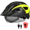FUNWICT Casco Bici per Uomo Donna Adulto, Leggero MTB con Visiera Rimovibili Occhiali Magnetici e LED Luce Ricaricabile, Ciclismo da Corsa (XL: 59-63 cm, Nero Giallo)