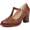 Gicoiz T Bar Mary Jane Donna Ufficio Lavoro Brogue Scarpe Classico Business Tacco Alto a Blocco Punta Rotonda con Cinturino alla Caviglia Formal Scarpe Marrone Numero 38 EU-39Cn