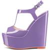 NobleOnly Donna Alto High Zeppa Piattaforma Tacco Aperte sulla Punta Cinturino alla Caviglia T-strap Slingback Fibbia Sandali da Matrimonio Feste 15 CM Heels Scarpe Viola Verniciata 38 EU
