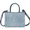 Diesel Borsa a mano in denim chiaro da donna con logo UNI