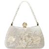 YYW Pochette da donna con perle e pizzo floreale in raso elegante con manico superiore e catena staccabile, per matrimoni, feste nuziali, balli studenteschi, bianco, 7.9L x 2.7W x 5.1H, Rétro