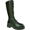Divine Follie 16 AU Nero Anfibi Alti a Ginocchio Lacci Stivali da Donna Stile Militare Cerniera Invernali Vera Pelle Tacco Basso Suola Carrarmato - 37