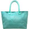 Chicca Borse Borsa a Mano Grande Shopper a Spalla da Donna in Vera Pelle (Pitonato Turchese Tiffany)