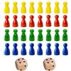 LONZIKP Pedine Gioco da Tavolo in Legno Colorate, 32pz Extra Grandi + 2 Dadi | Ricambio Universale per Ludo, Dama, Bambini e Anziani