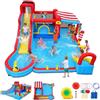 AKEYDIY Scivolo gonfiabile 15 in 1 castello gonfiabile parco acquatico con scivolo lungo e grande piscina, snack con tettuccio parasole, mini scivolo, nebbia spray e cannoni ad acqua per bambini, giardino