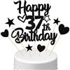 Conruich Decorazione per Torta di Compleanno 37 anni Uomo Donna, Cake Topper Happy 37th Birthday Nero, Torta Torta Stella Cuore Nero per Decorazione Festa 37 anni Compleanno Donna Uomo