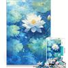 JIANGENNF Puzzle da 1000 pezzi per ragazzi fiore di loto bianco in acqua blu giocattolo fai da te decorazione da parete con pezzi di forma casuale completamente ad incastro 38x26cm
