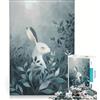 JIANGENNF Puzzle per adolescenti da 1000 pezzi: Coniglio bianco tra le foglie blu giocattolo antistress sfida impegnativa per rafforzare l'amore tra le coppie 38x26cm