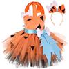 Generico Vestiti Di Per Bambina Costume Cavernicolo Bambina Vestito con Bone Fiocco Fascia, Costume da Ciottolina per età Della Pietra, Vestiti da Principessa per Bambini 1 - 12 Anni (Orange, 5-6 Years)