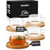 MIAMIO - Bicchieri da Cappuccino e Tè (4x280 ml) - Olea (Trasparente) | Bicchieri da tè in borosilicato per tè e caffè / bicchieri cappuccino con sottobicchieri in bambù, lavabili in lavastoviglie