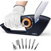 longzon Affilacoltelli Professionale, 5 in 1 Affila Coltelli da Cucin, Affilacoltelli Manuale per Coltelli Dritti, Coltelli da Cucina, Seghettati, Sicuro e Facile da Usare (Blu scuro)