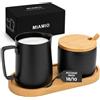 MIAMIO - Set lattiera e zuccheriera con vassoio in bambù (Nero) | Lattiera 330 ml e zuccheriera 270 ml con vassoio in bambù e cucchiaino per caffè, tè e colazione - lavabile in lavastoviglie
