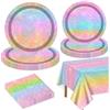 QUERICKY Decorazioni per Feste Con Arcobaleno Glitter Iridescente per 20 Ospiti, Include Piatti di Carta Arcobaleno Iridescenti, Tovaglioli, Tovaglia per Festa di Compleanno per Ragazze, Baby Shower