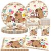 YOUYIKE 50 Pezzi Capibara Piatti Compleanno per 16 Ospiti, Piatti e Bicchieri per Feste di Compleanno Kit FestaCompleanno Capibara Tovaglioli di Carta