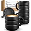 Cosumy Set 4 Tazze Cappuccino Nere - Tazzine Caffe Particolari 200 ml
