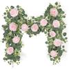 Artifolia 2 pezzi 1,8M Artificiali Ghirlanda di Rose Fiori Finti per Decorazioni, Ghirlanda Fiori Artificiali di Eucalipto seta per Decorativi Matrimonio Pareti, Festa Giardini, Esterno ed Interni, rosa