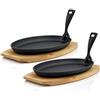 BBQ-TORO Padellina con base in legno | 27 x 18 x 3 cm - ovale | Padellina per griglia in ghisa (2)