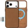 SHIELDON Cover in Vera Pelle per iPhone 18 Pro Max/iPhone 17 Pro Max 6,9 | Compatibile per MagSafe, Custodia Magnetica, Pelle Crazy Horse, Bottoni in Metallo, Ricarica Wireless, Antiurto, Marrone