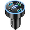 Jewan 4-Porte Accendisigari USB C, 50W QC3.0 & PD Caricatore Auto Presa USB Auto Veloce Carica Batteria per Auto Cellulare Accendisigari Auto con Voltmetro LED per iPhone, Android, Samsung