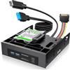 GRAUGEAR Hub USB pannello frontale da 5,25, lettore di schede SD/microSD interno per PC desktop, porta USB-C Gen2x2 20Gbps, doppio slot SSD/HDD da 2,5, USB 3.2 Type-E Key-A e USB 3.0 19-Pin Header
