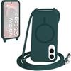FMPCUON FNPCUON Cover Magnetica Silicone per Samsung Galaxy S25 Edge con Cordino,Compatibile con MagSafe,Custodia con Laccio Collana Tracolla Collo Sottile TPU Antiurto Protettiva Case con Corda.Verde