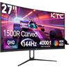 KTC Monitor da gioco curvo da 27 pollici, monitor per PC QHD 1440P, 1440Hz, sincronizzazione adattiva dello schermo del computer 1500R, contrasto 4000:1, cura degli occhi, porta HDMI DP