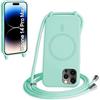 FMPCUON FNPCUON Cover Magnetica Silicone per iPhone 14 Pro Max con Cordino,Compatibile con MagSafe,Custodia con Laccio Collana Tracolla Collo Sottile TPU Antiurto Protettiva Case con Corda.Menta verde