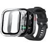 Fitudoos [2 Pezzi Cover per Amazfit Bip MAX 50mm,custodia rigida in PC con pellicola protettiva in vetro temperato,Anti-Caduta Alta Sensibilità - nero-Trasparente