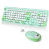 SbocKeeb Tastiera e Mouse Senza fili, Americana QWERTY，Cute Tastiera Wireless con Tastierino Numerico, 2.4 GHz Retro Macchina Da Scrivere Full-size with Tasti Rotondi（Bear Green）