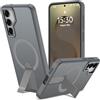 nicekool Cover con Cavalletto Metallico per Samsung Galaxy S24 Plus/S25 Plus Compatibile con MagSafe, Custodia Trasparente Anti-Graffio con Supporto Antiurto Protettiva Case, 3 Modalità di Supporto, Grigio