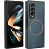 XKchatpt Custodia Magnetica per Samsung Galaxy Z Fold 3 Compatibile con la Ricarica Wireless, Custodia Rigida Sottile Antiurto in Pelle PU, Blu