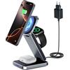 Nelbons Stazione di Ricarica Senza Fili 3 in 1 per iPhone 17/16/15/14/13/12 Pro Max, Caricatore Wireless iPhone con Mag-Safe per Apple Watch Series 10/9/8/7/6/SE